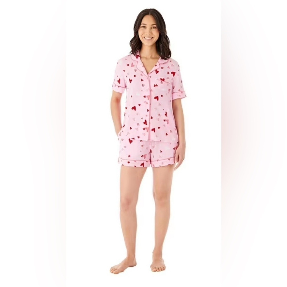 💘MEMBERSMARK Women’s Plus Knit Short Sleeve Top & Shorts Hearts Valentine’s Day